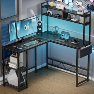 GUNJI Eckschreibtisch 160 * 115cm Schreibtisch mit LED und USB L-förmiger Computertisch