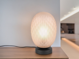 LED Tischleuchte mit ovalem Glasschirm Bernsteinfarbig, Höhe 28cm