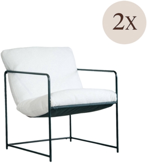 Dmora Satz mit 2 Sesseln Appare, Sessel mit Bouclé-Stoff bezogen, gepolsterter Stuhl, Sitz mit Metallarmlehnen, 61x67h75 cm, Weiß