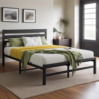 Metallbett mit 200 x 90 cm ,mit komfortablem Kopfteil, stabiler Konstruktion,perfekt für Erwachsene und Jugendliche,inklusive Schaummatratze