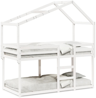 vidaXL Etagenbett mit Dach Weiß 90x190 cm Massivholz Kiefer 3282045