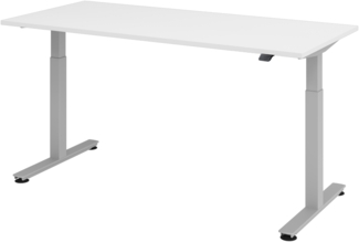 bümö elektrisch höhenverstellbarer Schreibtisch weiß 180x80 cm, Gestell: Silber - Büroschreibtisch höhenverstellbar elektrisch, elektrischer Bürotisch & Gaming Tisch, Stehschreibtisch, XMST-19-W-S
