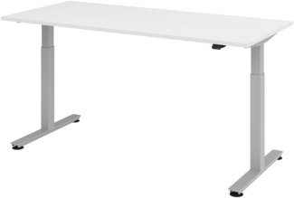 bümö elektrisch höhenverstellbarer Schreibtisch weiß 180x80 cm, Gestell: Silber - Büroschreibtisch höhenverstellbar elektrisch, elektrischer Bürotisch & Gaming Tisch, Stehschreibtisch, XMST-19-W-S