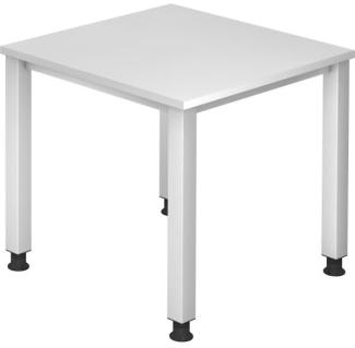 Schreibtisch QS08 4Fuß eckig 80x80cm Weiß Gestellfarbe: Silber