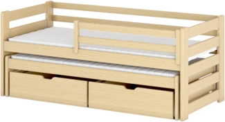 Kinderbett Sizilo mit 2 Schubladen, Gummirädern, Lattenrost (Farbe: Kiefer, 90 x 200)