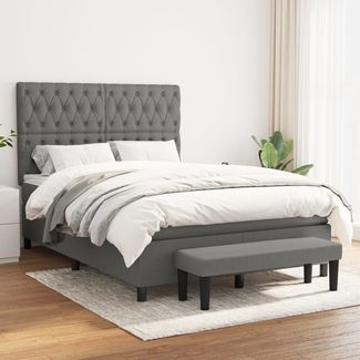 vidaXL Boxspringbett mit Matratze Dunkelgrau 140x190 cm Stoff 3136830