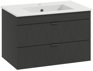 HOMCOM Waschbeckenunterschrank mit Keramikwaschbecken, 2 Soft-Close-Schubladen (Hängender Unterschrank, 1-St, Waschtischunterschrank) Schwarz, 76 x 46 x 50 cm
