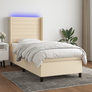 vidaXL Boxspringbett mit Matratze & LED Creme 100x200 cm Stoff 3138378