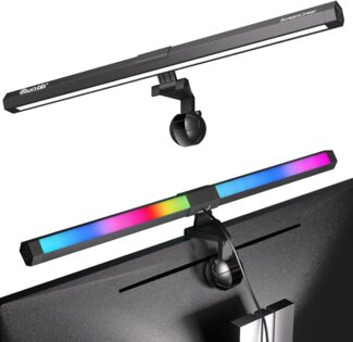 Quntis Schreibtischlampe Pro mit RGB, 40/51cm 2in1 Bildschirmlampe für Computer Monitor, Gaming RGB, LED wechselbar, Tageslichtweiß, Variables RGB-Umgebungslicht, mit einstellbare Farbtemperatur Helligkeit