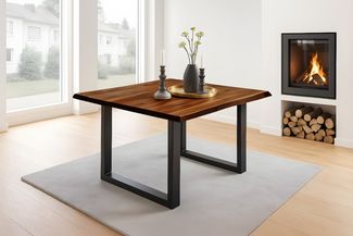 Esstisch Baumkante Massiv Akazie nussbaum 90 x 90 schwarz NIAH 69037683