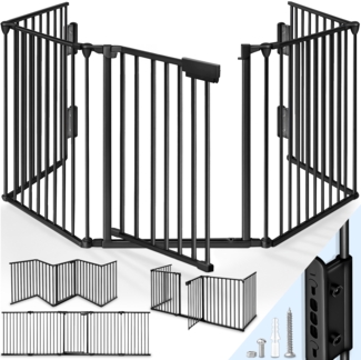 KIDUKU Kaminschutzgitter 180 cm Schwarz Baby Absperrgitter Ofenschutzgitter Laufstall Türschutzgitter