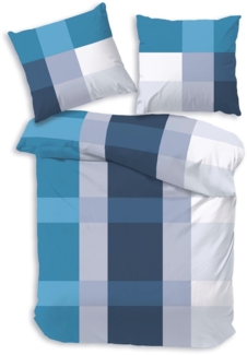 Träumschön Bettwäsche Premium Set aus Baumwolle 135x200 oder 155x220 cm, Karo beige o. blau, Baumwolle, 2 teilig, mit Reißverschluss, luftig und leichte Sommerbettwäsche