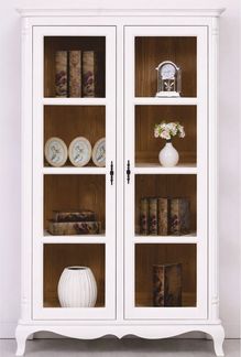 Casa Padrino Landhausstil Vitrine mit 2 Glastüren Weiß / Braun 112 x 49 x H. 190 cm