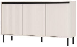 Furnix Sideboard Kersi 813 Kommode mit drei Türen Metallbeine 6 Fächer Lamellen-Design, 148,6x84,7x40 cm