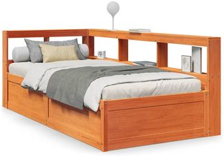 vidaXL Massivholzbett mit Regal ohne Matratze Wachsbraun 90x190 cm 3324483