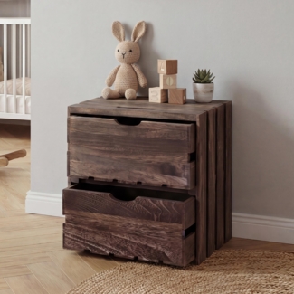 Kommode mit 2 Schubladen HWC-C62, Holzkiste, Shabby-Look Vintage, 36 x 32 x 26 cm ~ braun