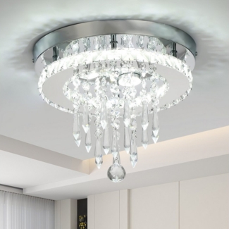 oyajia Deckenleuchte 24W Kristall LED Deckenlampen, Moderne Luxus Rund Chrom Kronleuchter, LED fest integriert, Warmweiß, Naturweiß, Kaltweiß, 30x30x22cm Elegant Deckenleuchte für Wohnzimmer Schlafzimmer Küche