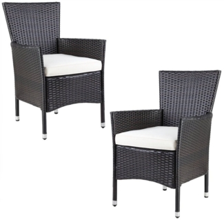 Casaria Gartenstuhl (2 St), Polyrattan 2er Set Stapelbar 7cm Auflagen 160kg Belastbarkeit