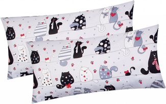 Heubergshop Kissenbezug, (2 Stück), 40x80cm Baumwolle Katzen Pfoten Kissenhülle Kinder (KY-Katzen-Grau)
