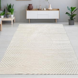 Carpetia Teppich Moderner Teppich Weich Stilvoll mit Hoch-Tief-Wellenmuster in creme, rechteckig, Höhe: 14 mm