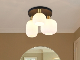 Retro Deckenleuchte DIVA 3-flammig mit Glasschirmen in Weiß, Ø 39cm