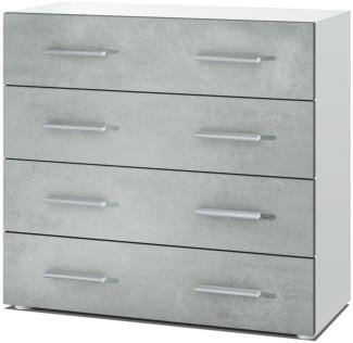 Vladon Sideboard Pavos, Kommode mit 4 Schubladen, Weiß matt/Beton Oxid Optik (76 x 72 x 35 cm)