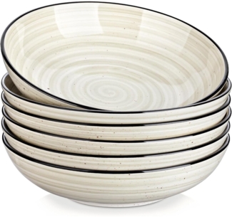 vancasso Bonbon Suppenteller 6er Set Steingut groß 21,7 x 5,5 cm Beige