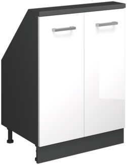 Küchenschrank für Dachschrägen R-Line Weiß Hochglanz 60 cm mit 2 Türen Vicco