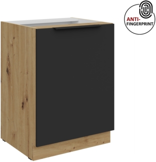 Küchen Unterschrank 60 cm Küche ARIA Schwarz ultra matt + Eiche Artisan matt, hochwertige Fronten mit Anti Fingerprint Beschichtung Küchenzeile Küchenblock