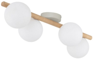 Licht-Erlebnisse Deckenleuchte MIEKE, ohne Leuchtmittel, Glas Metall 65 cm lang Holz hell Weiß 4-flammig G9