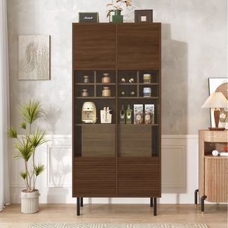 OKWISH Vitrine Vitrinenschrank mit Etagenregal (Packung, 1-St, 2 Glasfront, Etagenregal, 4 versteckte Schublad) Glasfront, Etagenregal,versteckte Schublade