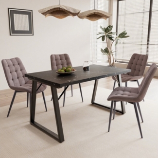 HOMAVO Essgruppe mit Samtstühlen & Esstisch – Modern & Vielseitig(YZ2-Z2)