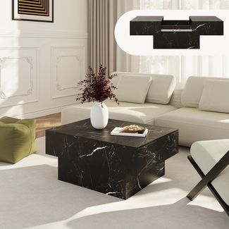 Ausziehbarer Couchtisch Lens 80x60x36 cm Marmoroptik, schwarz [en. casa]