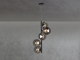 LED Pendelleuchte Schwarz & Rauchglas Kugeln, 5 flammig, bis 183cm lang