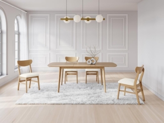 Vente-unique - Stuhl 6er-Set - Strukturstoff & natürliches Kautschukholz - Cremefarben - LARENIA