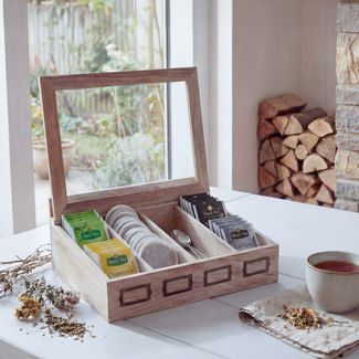 Aufbewahrungsbox HWC-C25, Teebox Schmuckkästchen Kiste, Paulownia 17x37x33cm ~ naturbraun