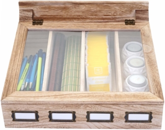 Aufbewahrungsbox HWC-C25, Teebox Schmuckkästchen Kiste, Paulownia 17x37x33cm ~ naturbraun