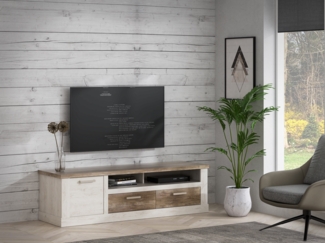 FORTE Duro TV-Unterschrank, Holzwerkstoff, Weiß/Beige/Braun, 179,2 x 52 x 52 cm