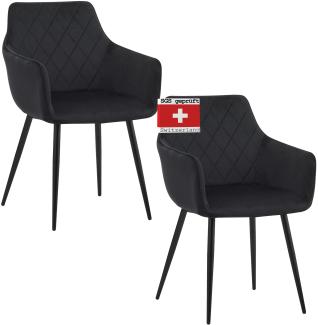 ALBATROS Esszimmerstühle 2er Set SALO, Schwarz - Modern und Stilvoll, bequemer Polsterstuhl - Eleganter Küchenstuhl, Stuhl Esszimmer oder Esstisch Stuhl im Retro-Look