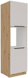 Küchen Hochschrank 60 cm SOLANO Kaschmir beige + Eiche Artisan matt Küchenzeile Küchenblock Küche