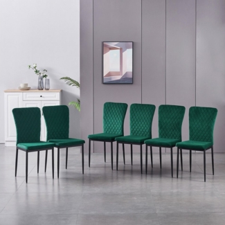 JYMTOM Esszimmerstuhl Samt/Kunstleder, hoher Lehne, Metallgestell, 4/6er-Set (6 St), Samt, Gitter-Design, für Wohnzimmer, Büro, Klassenzimmer