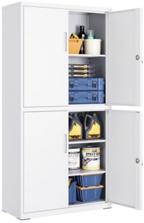 SONGMICS Aktenschrank, Mehrzweckschrank, Büroschrank, mit 4 Türen und 5 Ebenen, 40 x 80 x 180 cm, 2 Schlösser, verstellbare Ablagen, Aufbewahrungsschrank aus Stahl, mattweiß