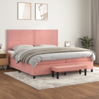 vidaXL Boxspringbett mit Matratze Rosa 200x200 cm Samt 3137808