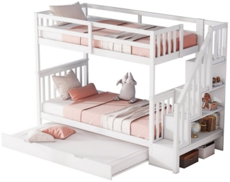 PHOEBE CAT Etagenbett, Kinderbett mit Ausziehbett 90x190cm und Treppenregal, 90x200cm