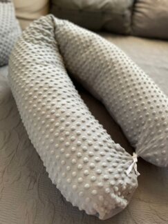 Loolay Stillkissen MINKY/ Baumwolle Seitenschläferkissen GRAU Kissen ink. Bezug 170 cm, WEICH Schwangerschaftskissen ink. MINKY/Kissenbezug Mustern Sterne, Punkte, Pustelblume, Feder, Elefant, XXL Stillkissen + Bezug abnehmbar mit Reißverschluss!, LOOL...