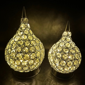 Online-Fuchs LED Dekoobjekt - 2er Set magische Tropfen mit Glaskristallen und LED-Lichterkette, LED fest integriert, Warmweiße LEDs, inklusive 6-Stunden Timerfunktion