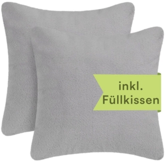 Selfitex Dekokissen im 2er Set, Fellkissen, Plüschkissen, 40x40 inkl. Füllkissen, flauschig weiche Dekokissen für Bett, Couch und Terrasse