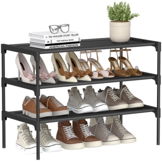 SONGMICS Schuhregal 3 Ebenen, Schuhablage, Schuhaufbewahrung, Eingangsbereich, Flur, platzsparend, 29,7 x 62,3 x 53,5 cm, Metallrahmen, Vliesstoff-Ablage, tintenschwarz