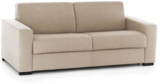 Dmora 2-Sitzer Schlafsofa Andymion, Wohnzimmersofa mit drehbarer Öffnung aus gepolstertem Stoff, Standardarmlehnen, 100 % Made in Italy, cm 200x95h90, Beige