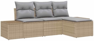vidaXL Garten-Sofa-Set mit Kissen 4 pcs Beige und Hellgrau Poly-Rattan 3355679